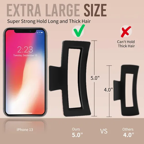 Miniatura 2 de ZYTJ Pinzas de garra negras extra grandes de 5 pulgadas para cabello grueso y largo, paquete de 4 clips de garra extra grandes, pinzas rectangulares