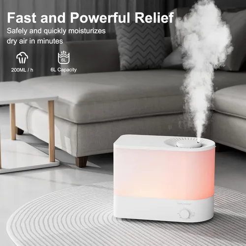 Miniatura 2 de MEGAWISE 2025 Humidificador de Gran Capacidad, Diseño de Llenado Superior de 6L, Tiempo de Funcionamiento de 50H, Vapor Frío Ultrasilencioso de Gran