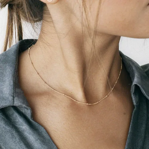 Miniatura 2 de Gargantilla de oro de 18 quilates, joyería delicada para mujeres de 16 pulgadas, con dije, cadena de eslabones