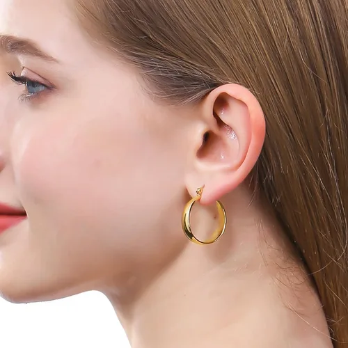 Miniatura 3 de ToHeart Aretes de aro de oro de 14 quilates para mujer, aretes de aro rectangulares chapados en oro pequeños