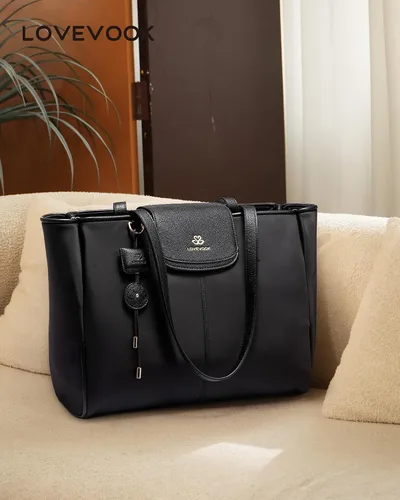 Miniatura 3 de LOVEVOOK Bolsa de mano para laptop para mujer, bolsa de trabajo de nailon con compartimentos para laptop de 15.6 pulgadas, bolso ligero a la moda