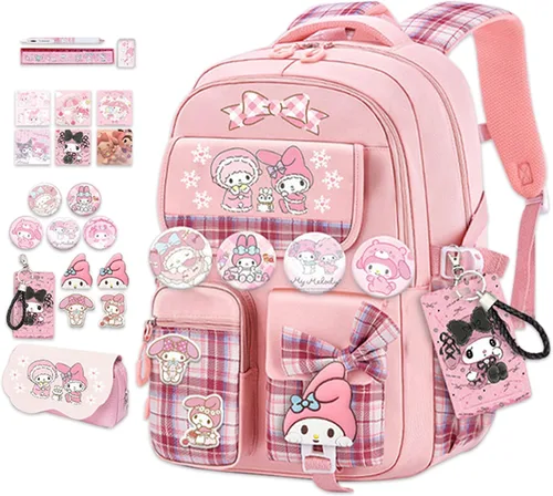 Miniatura 9 de Roffatide Mochila de anime para nuevo semestre con bonitos alfileres, antirrobo, mochila para computadora portátil, mochila de viaje para senderismo