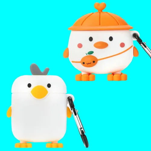 Funda 3D 3D de pato+pollito para Airpods 2/1, funda 3D de dibujos animados para mujeres y niñas, elegante, elegante, encantadora, con forma de pato
