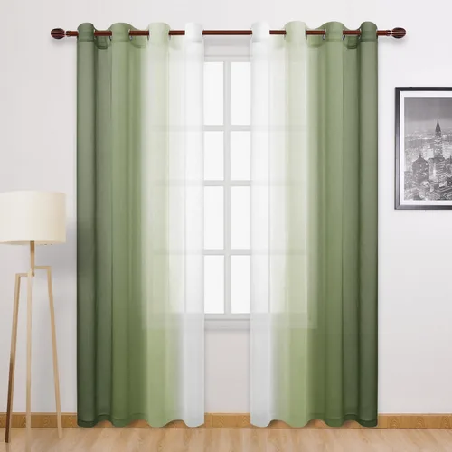 Miniatura 49 de DWCN Cortinas Transparentes de Lino Sintético Negro Degradado Ombré - Cortinas Semi Transparentes de Gasa con Ojales en la Parte Superior