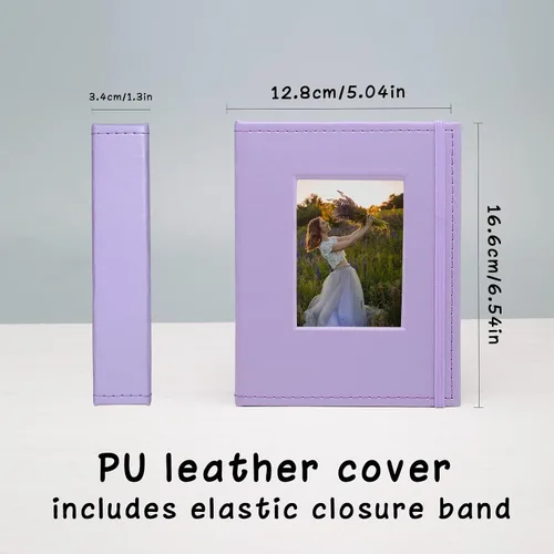 Miniatura 4 de Álbum de fotos pequeño de 4 x 6 pulgadas, paquete de 2 libros de fotos de cuero, cada mini álbum de 26 páginas tiene capacidad para 52 fotos, Morado