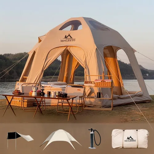 Miniatura 11 de SENLEETO Tiendas inflables para acampar, gran tienda de camping inflable con bomba manual, tiendas inflables fáciles de montar para 4-6 personas
