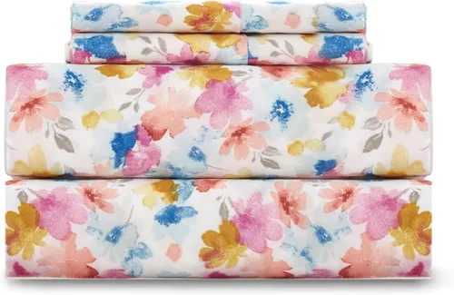 Miniatura 27 de KACEMOO Juego de sábanas California King de 4 piezas, sábanas con estampado floral, diseño bohemio, sábanas refrescantes de microfibra cepillada