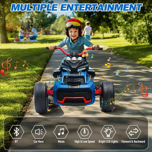 Miniatura 2 de Motocicleta eléctrica para niños de 12 V, rueda eléctrica de 3 ruedas, con luces LED, neumáticos EVA, velocidad alta y baja, bocina, música, azul