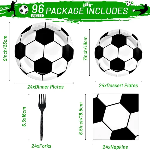 Miniatura 3 de 96 platos de fútbol y servilletas, suministros para fiesta, juegos de vajilla para fiesta de fútbol, incluye platos de papel, servilletas, tenedor