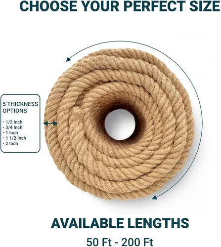 Miniatura 6 de Cuerda de cáñamo de 1 pulgada x 50 pies, cuerda trenzada de 4 hebras resistente para manualidades, decoración náutica, tira y afloja, paisajismo