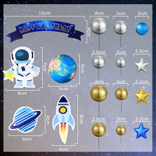 Miniatura 4 de Epakh 24 piezas de astronauta espacio para tortas espaciales, decoración de tartas, figura de astronauta, suministros para fiesta de cumpleaños, Azul