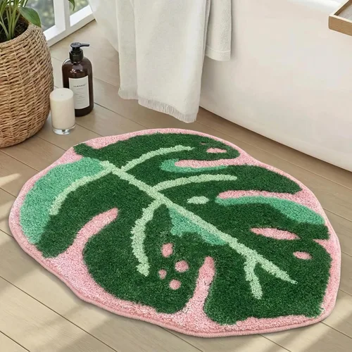 Miniatura 10 de Sisher Alfombra de baño de hojas verdes, alfombra grande Monstera para niños, alfombra de hoja verde, antideslizante, cómoda alfombra