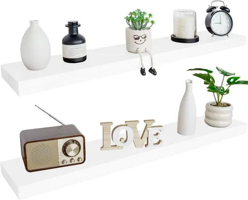Miniatura 36 de BGMG Estantes flotantes de madera de 12 pulgadas, estantes flotantes negros, estantes de pared de madera maciza para baño, sala de estar