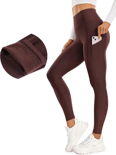 CRZ YOGA - Leggings térmicos con forro de vellón de 28 pulgadas, pantalones de senderismo cálidos de cintura alta con bolsillos, mallas de