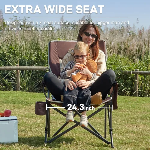 Miniatura 5 de EVER ADVANCED Silla de campamento plegable de gran tamaño, para adultos, silla de césped resistente con bolsillos laterales, silla cuádruple Rojo