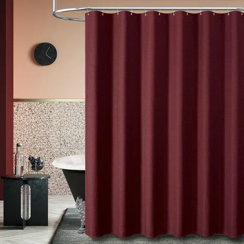 Miniatura 6 de Dynamene cortina de ducha de lino burdeos - cortinas de tela de nido de abeja texturizadas y resistentes para baño, 256GSM, juego de cortinas