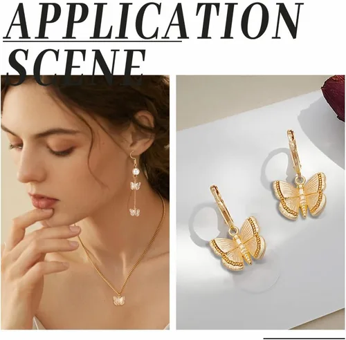 Miniatura 6 de BENECREAT Colgantes de latón chapado en oro de 18 quilates para collar y aretes, Latón, Latón Mariposa