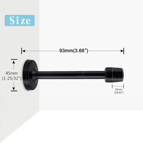 Miniatura 2 de KOLAKO Paquete de 4 topes largos para puerta de 4 pulgadas, color negro, acero inoxidable, soporte para topes de puerta de montaje en pared