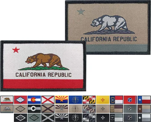 JBCD Paquete de 2 parches de bandera de California, parche táctico de bandera del orgullo para ropa, sombrero, parche militar California (paquete de