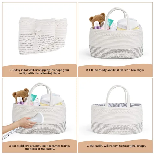 Miniatura 8 de luxury little Organizador de pañales, cesta grande de cuerda de algodón para bebé, organizador de cambiador para almacenamiento de pañales de bebé