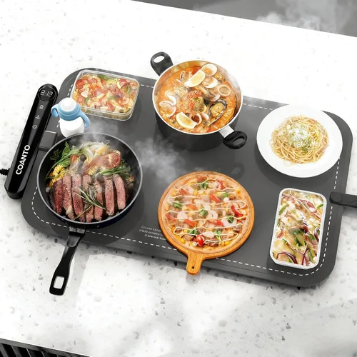 Tapete de calentamiento para alimentos, bandeja de calentamiento impermeable para fiestas de buffets, calentador de alimentos con 7 ajustes de Gris