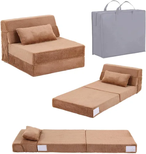 Miniatura 33 de Tiita Sofá cama plegable tamaño individual, colchón convertible con almohada, colchón de pana gruesa para el suelo, sofá cama con bolsillo lateral