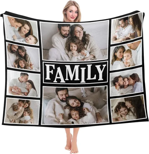 Mantas personalizadas con fotos, manta personalizada con imagen para familia, mamá, papá, parejas, bebé, manta de fotos personalizada con collage de