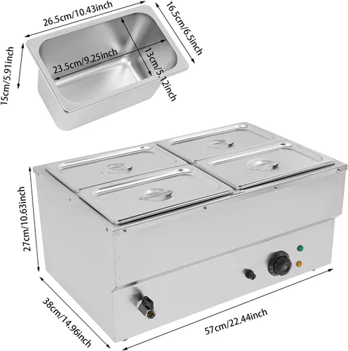 Miniatura 2 de Calentador de sopa de alimentos de 110 V, 4 bandejas, mesa de acero inoxidable de grado alimenticio, encimera comercial, cafetería de bufé, estufa