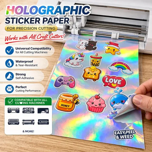 Miniatura 4 de 20 hojas de papel adhesivo holográfico de 8.5 x 11 pulgadas, imprimibles impermeables, hojas de vinilo arcoíris para impresora de inyección de tinta