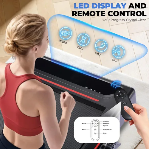 Miniatura 5 de GORISE Walking Pad Treadmill with Adjustable Height Handle Bar, 3HP Quiet Foldable Under Desk Treadmill, Portable Treadmills for Home 350LBS with