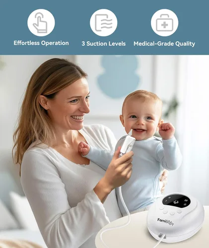 Miniatura 2 de Aspirador nasal eléctrico para bebés y niños pequeños Chupón de nariz para bebés con 3 niveles de succión Aspirador nasal fácil de limpiar