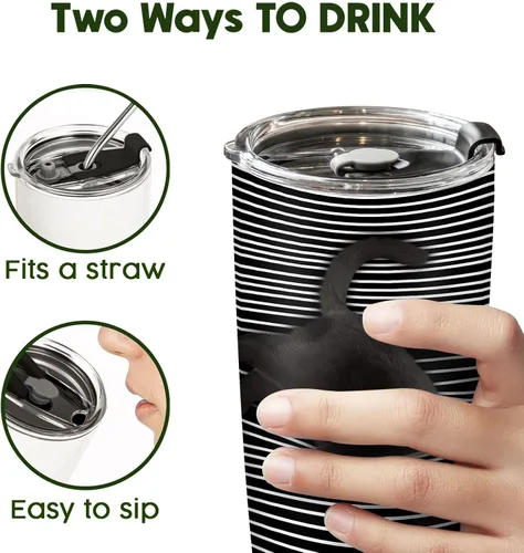 Miniatura 9 de 34HD Taza Negra de Gato con Tapa, 20 oz de Acero Inoxidable con Aislamiento al Vacío, Oculta y Busca Gato, Regalos Graciosos de Gato para Hombres