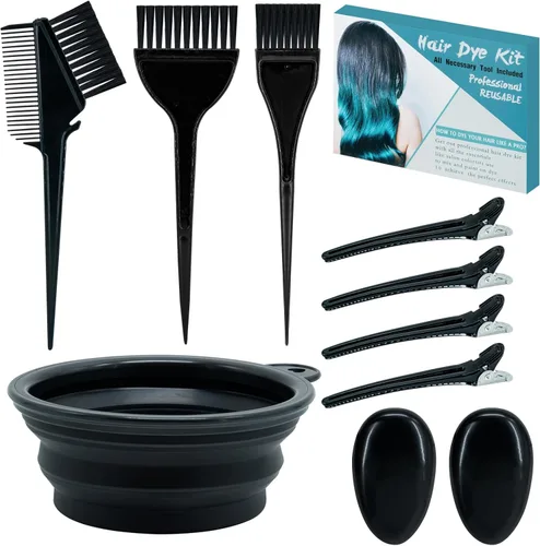 Xarchy Juego de 10 piezas para decolorar el cabello - Productos para colorear el cabello con cepillo para tinte, tazón de color, orejeras, pinza