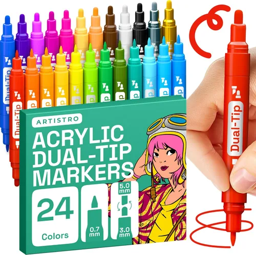 Miniatura 9 de ARTISTRO 24 bolígrafos de pintura de doble punta con purpurina brillante, marcadores deslumbrantes con tinta acrílica para piedra, cerámica, madera