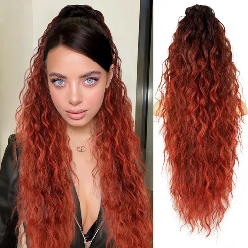 Miniatura 59 de ORSUNCER Extensión de cola de caballo de 18" con pinza rizada, cola de caballo esponjosa, extensiones de pelo sintético de aspecto natural para mujer