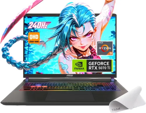 msi Portátil para juegos Vector 16 HX AI, 16 pulgadas QHD+ IPS 240Hz, procesador AMD Ryzen 9-8940HX, GeForce RTX 5070 Ti, retroiluminación RGB, con