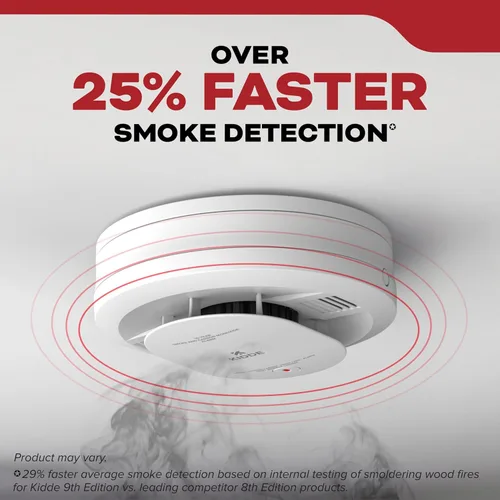 Miniatura 3 de Kidde Detector de humo, funciona con batería de 10 años, con luces LED de estado, alarma de 85 dB, 5 pulgadas, 20SD10, paquete de 3
