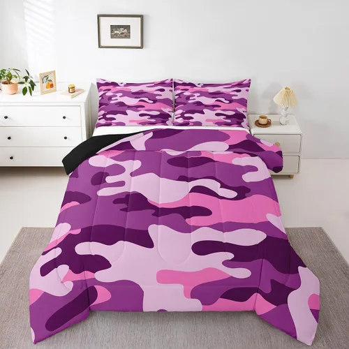 Miniatura 9 de Erosebridal Juego de ropa de cama de camuflaje, juego de edredón de camuflaje rojo y negro para niños y niñas, juego de edredón de estilo militar
