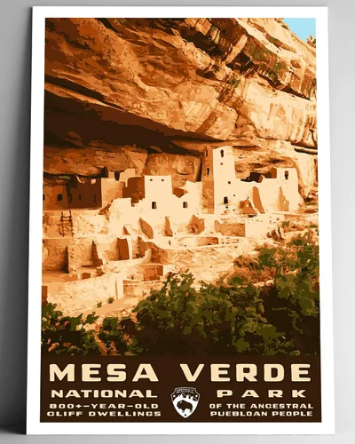 Mesa Verde National Park - Póster de viaje de estilo vintage, 8 x 10, 12 x 18, 18 x 24 pulgadas, 24 x 36 pulgadas, 4 x 6 pulgadas, impresión