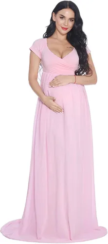 ZIUMUDY Vestido de gasa de maternidad de manga corta con frente cruzado para fotografía de baby shower