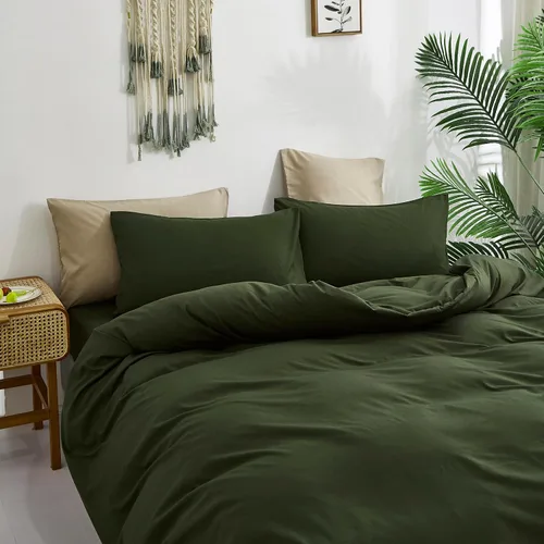 Miniatura 4 de Pureant Juego de edredón verde oscuro, edredón tamaño individual, color verde oliva, edredón verde militar, edredón individual para mujeres