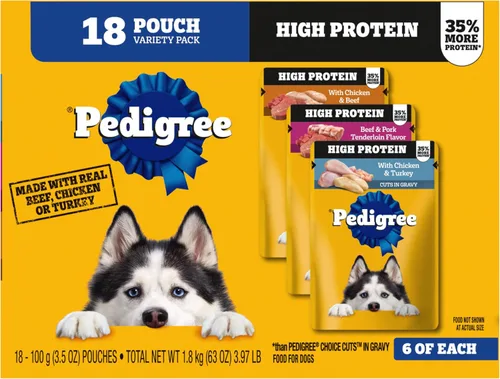 Pedigree Paquete variado de alimentos húmedos suaves para perros adultos con alto contenido de proteínas, bolsas de 3.5 onzas, 18 unidades