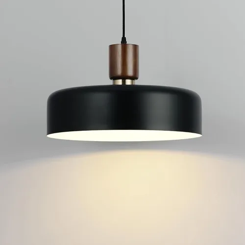 Miniatura 9 de Lámpara colgante negra moderna de 11.6 pulgadas, lámpara colgante grande para isla de cocina, madera maciza con pantalla martillada, lámpara