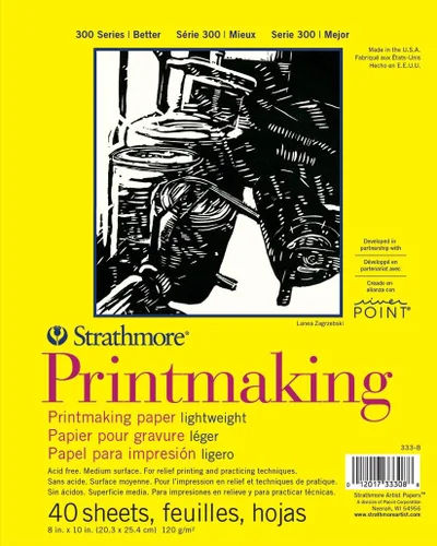 Strathmore Serie 300 - Bloc de papel para grabado, encuadernado con pegamento, 8x10 pulgadas, 40 hojas (120g) - Papel de artista para adultos y
