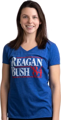 Miniatura 2 de Reagan Bush '84 Camiseta con cuello en V para mujer republicana conservadora republicana estilo vintage