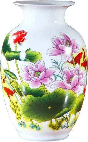 Miniatura 23 de Jarrón de cerámica blanco chino, Jingdezhen Birds Peony Flower Jarrones de porcelana blanca Decoración para el hogar B5