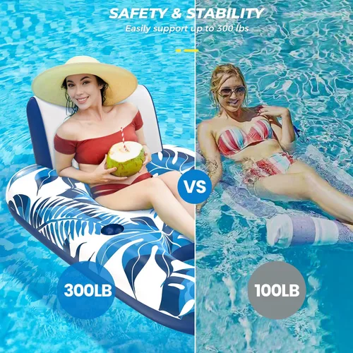 Miniatura 6 de JCLEAL Flotadores de piscina para adultos de 1-2-3 personas, tumbona inflable extra grande, silla reclinable reclinable con respaldo, reposapiés