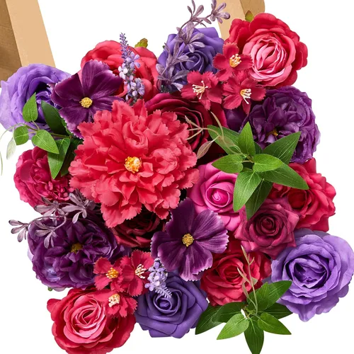 Miniatura 10 de Serwalin 2 Piezas Flores Artificiales Blancas Rosas Falsas Flores de Espuma de Seda Juego de Caja para Manualidades DIY Ramos de Pastel de Boda Un
