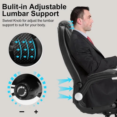 Miniatura 4 de Silla de oficina ejecutiva grande y alta, silla de escritorio giratoria de piel sintética con brazos abatibles, soporte lumbar ajustable, altura que