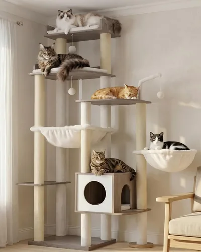 Miniatura 2 de Heybly Árbol para gatos, torre de madera de 70.5 pulgadas para gatos grandes de interior con estructura extra estable, muebles modernos para gatos